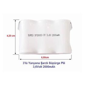 Supex 3.6 Volt 2000 mAh 3'lü Yanyana Şarjlı Süpürge Pili