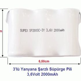 Supex 3.6 Volt 2000 mAh 3'lü Yanyana Şarjlı Süpürge Pili