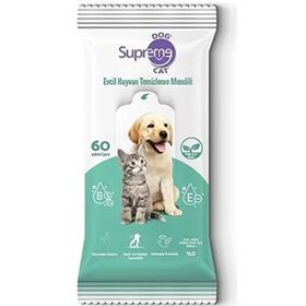 Supreme 60 Adet Yeşil Çaylı Kedi ve Köpek Temizleme Mendili