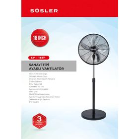 Süsler SV-1817 Siyah 18 inç Sanayi Tipi Ayaklı Vantilatör