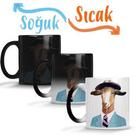 Süslü Keçi Grafiği Sihirli Porselen Kupa
