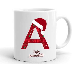 Süsslüdüşler Yeni Yıl Özel Şapkalı Harf Beyaz Kişiye Özel Kupa Bardak