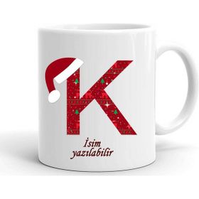 Süsslüdüşler Yeni Yıl Özel Şapkalı K Harf Kişiye Özel Kupa Bardak