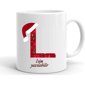 Süsslüdüşler Yeni Yıl Özel Şapkalı L Harf Kişiye Özel Kupa Bardak