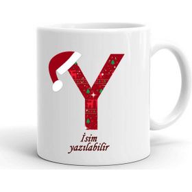 Süsslüdüşler Yeni Yıl Özel Şapkalı Y Harf Kişiye Özel Kupa Bardak