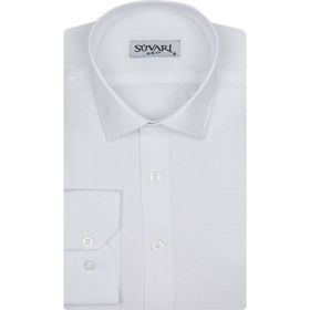 Süvari 1720232 Slim Fit Armür Desenli Beyaz Erkek Gömlek