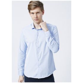 Süvari Gm2024700271 Klasik Yaka Slim Fit Armürlü Mavi Erkek Gömlek