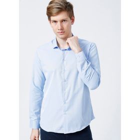 Süvari Gm2024700271 Klasik Yaka Slim Fit Armürlü Mavi Erkek Gömlek
