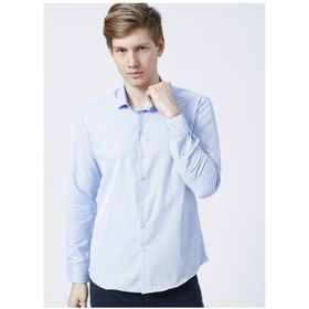 Süvari Gm2024700271 Klasik Yaka Slim Fit Armürlü Mavi Erkek Gömlek