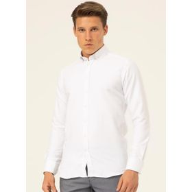 Süvari GM2024700314 Klasik Yaka Slim Fit Armürlü Beyaz Erkek Gömlek
