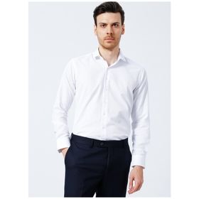 Süvari GM2024700314 Klasik Yaka Slim Fit Armürlü Beyaz Erkek Gömlek