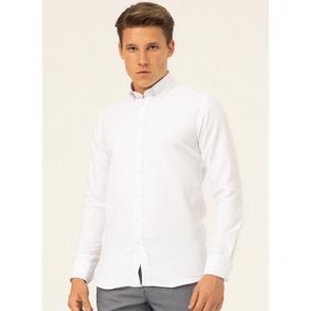 Süvari GM2024700314 Klasik Yaka Slim Fit Armürlü Beyaz Erkek Gömlek