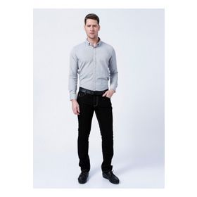 Süvari Klasik Yaka Slim Fit Armürlü Siyah Erkek Gömlek