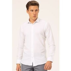 Süvari Slim Fit Beyaz Düz Erkek Gömlek