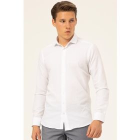 Süvari Slim Fit Beyaz Düz Erkek Gömlek
