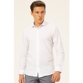 Süvari Slim Fit Beyaz Düz Erkek Gömlek