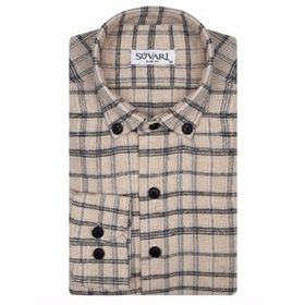Süvari Slim Fit Desenli Flanel Uzun Bej Erkek Gömlek