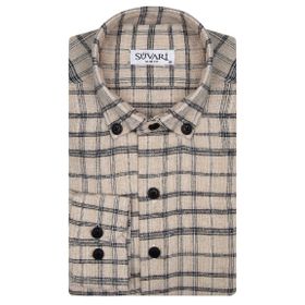 Süvari Slim Fit Desenli Flanel Uzun Bej Erkek Gömlek