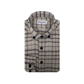 Süvari Slim Fit Desenli Flanel Uzun Bej Erkek Gömlek