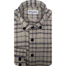 Süvari Slim Fit Desenli Flanel Uzun Bej Erkek Gömlek
