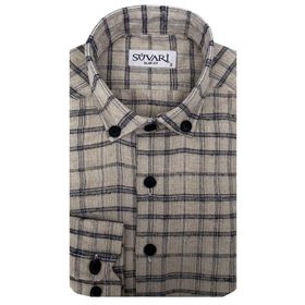 Süvari Slim Fit Desenli Flanel Uzun Bej Erkek Gömlek