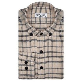 Süvari Slim Fit Desenli Flanel Uzun Bej Erkek Gömlek