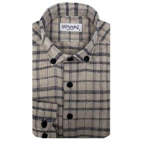 Süvari Slim Fit Desenli Flanel Uzun Bej Erkek Gömlek