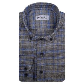 Süvari Slim Fit Desenli Flanel Uzun Gri Erkek Gömlek
