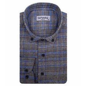 Süvari Slim Fit Desenli Flanel Uzun Gri Erkek Gömlek