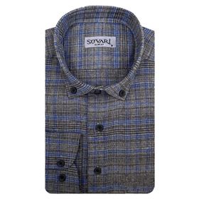 Süvari Slim Fit Desenli Flanel Uzun Gri Erkek Gömlek