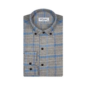 Süvari Slim Fit Desenli Flanel Uzun Gri Erkek Gömlek