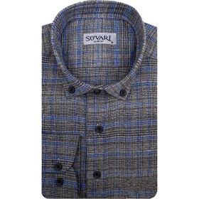 Süvari Slim Fit Desenli Flanel Uzun Gri Erkek Gömlek