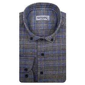Süvari Slim Fit Desenli Flanel Uzun Gri Erkek Gömlek