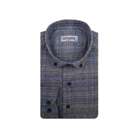 Süvari Slim Fit Desenli Flanel Uzun Gri Erkek Gömlek
