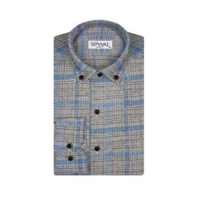 Süvari Slim Fit Desenli Flanel Uzun Gri Erkek Gömlek
