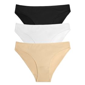 Suwen 3'lü Siyah Beyaz Ten Rengi Dantelsiz Dikişli Slip Külot