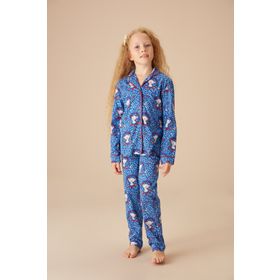 Suwen Saks Baskılı Koalina Pamuklu Maskülen Çocuk Pijama Takımı