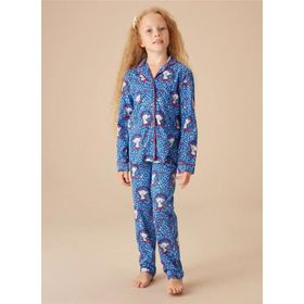 Suwen Saks Baskılı Koalina Pamuklu Maskülen Çocuk Pijama Takımı