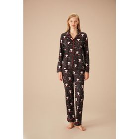 Suwen Saks Baskılı Koalina Pamuklu Maskülen Çocuk Pijama Takımı