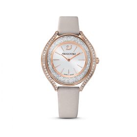 Swarovski 5519450 Crystalline Aura Ls Deri Kayış Gri Pembe Altın Rengi Kaplama Kol Saati