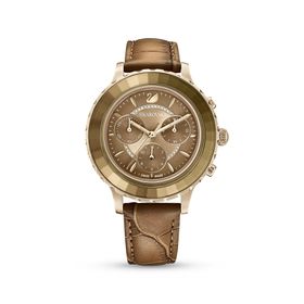 Swarovski 5632260 Octea Lux Chrono Deri Kayış Kahverengi Sarı Altın Rengi Kaplama Kol Saati