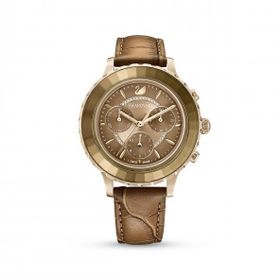 Swarovski 5632260 Octea Lux Chrono Deri Kayış Kahverengi Sarı Altın Rengi Kaplama Kol Saati