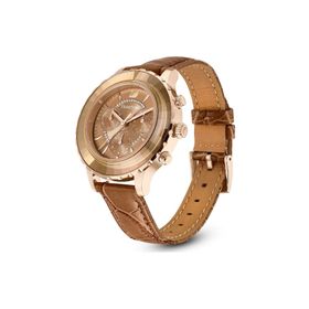 Swarovski 5632260 Octea Lux Chrono Deri Kayış Kahverengi Sarı Altın Rengi Kaplama Kol Saati
