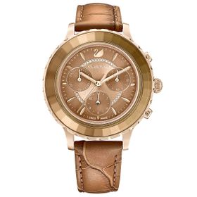Swarovski 5632260 Octea Lux Chrono Deri Kayış Kahverengi Sarı Altın Rengi Kaplama Kol Saati