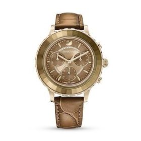 Swarovski 5632260 Octea Lux Chrono Deri Kayış Kahverengi Sarı Altın Rengi Kaplama Kol Saati