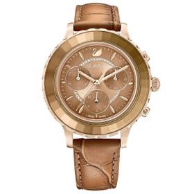 Swarovski 5632260 Octea Lux Chrono Deri Kayış Kahverengi Sarı Altın Rengi Kaplama Kol Saati