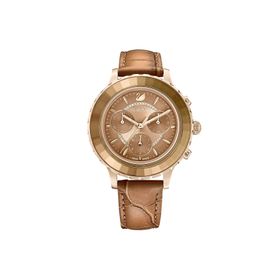 Swarovski 5632260 Octea Lux Chrono Deri Kayış Kahverengi Sarı Altın Rengi Kaplama Kol Saati