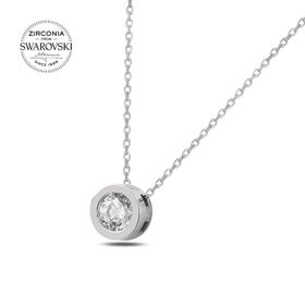 Swarovski 5,75 mm Zirconia Taşlı Tektaş 925 Ayar Gümüş Kolye