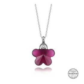 Swarovski 925 Ayar Crystal Taşlı Fuşya Papatya Kadın Gümüş Kolye