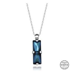 Swarovski 925 Ayar Crystal Taşlı Mavi Baget Kadın Gümüş Kolye